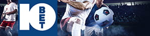 The 10Bet logo next to a man playing with a football