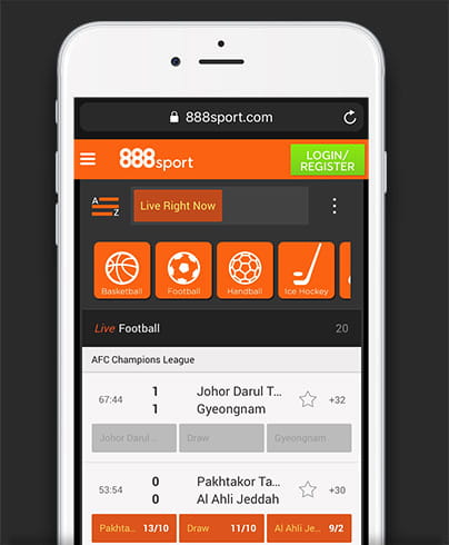 The 888sport mobile betting interface