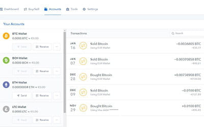 Bitcoin stored in a web wallet at Coinbase