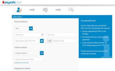 paysafecard website account creation form