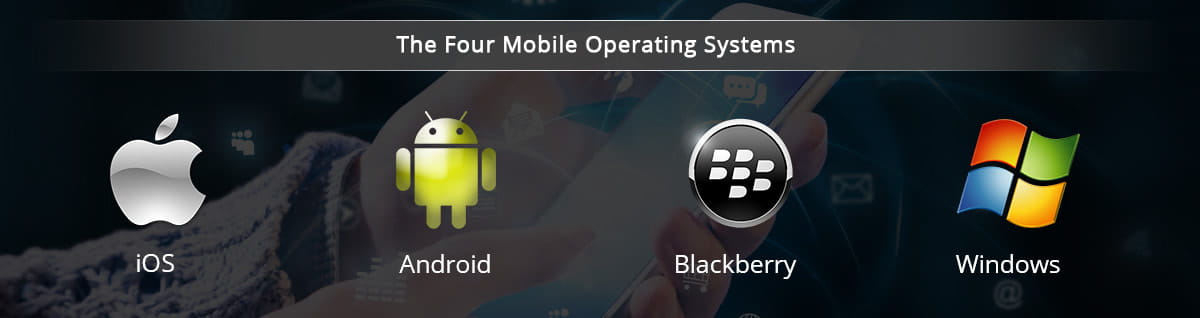 The four biggest mobile phone operating systems: iOS, Android, Blackberry, Windows