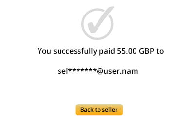 The payment success confirmation screen for a Skrill transaction